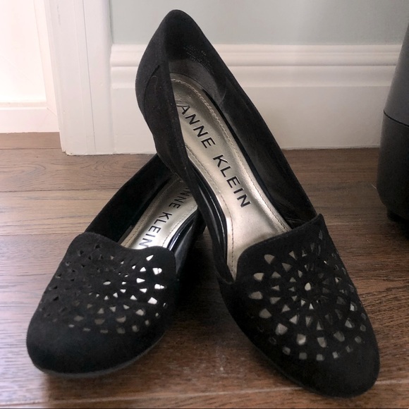 Anne Klein Shoes - Anne Klein AK Alyssa Cut Out Black Faux Suede Wedge